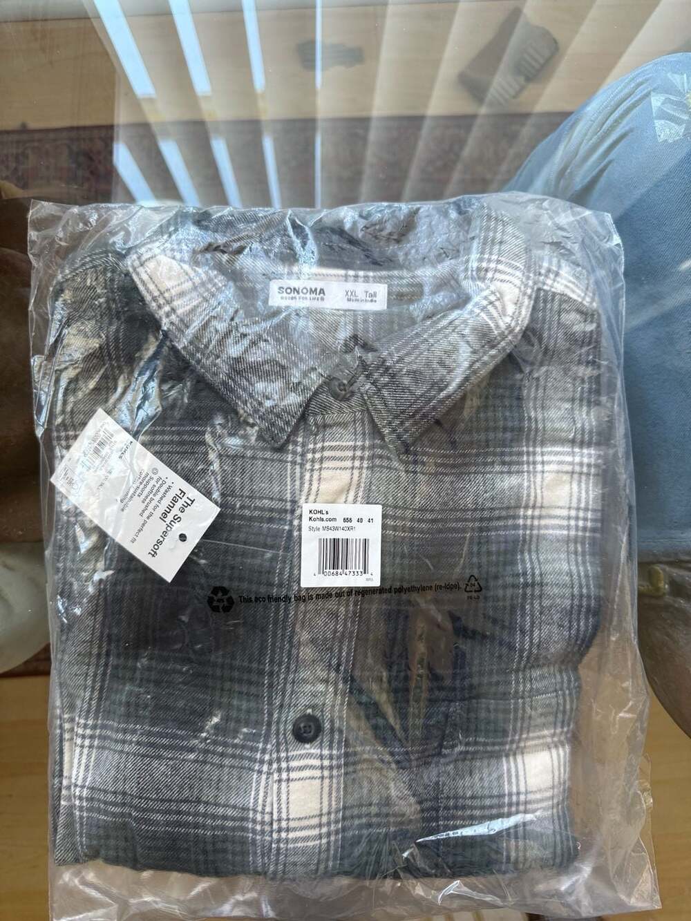 Sonoma Goods For Life The Supersoft Flannel Plaid Shirt Gray White XXL Tall